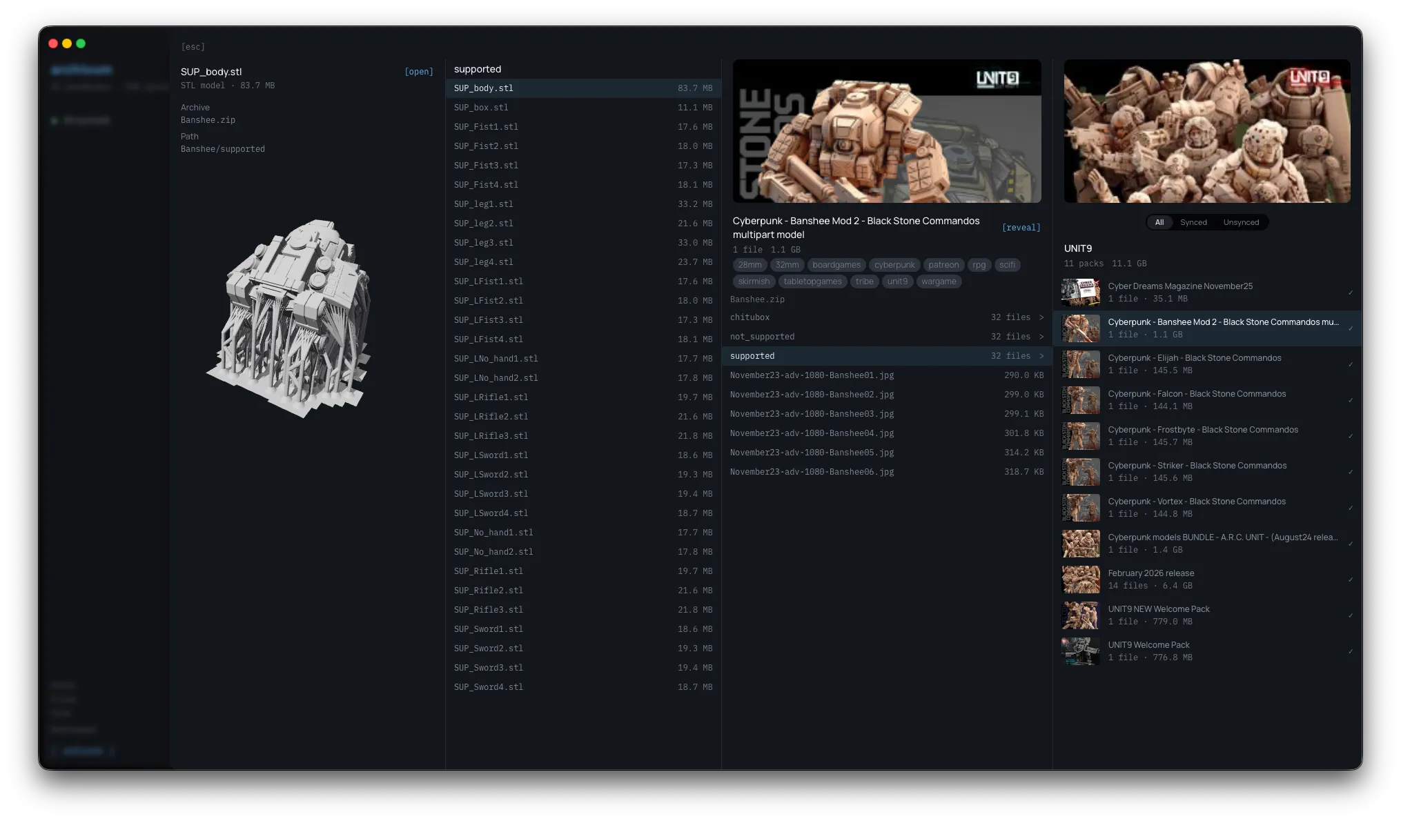Archivum STL preview with model viewer and file list