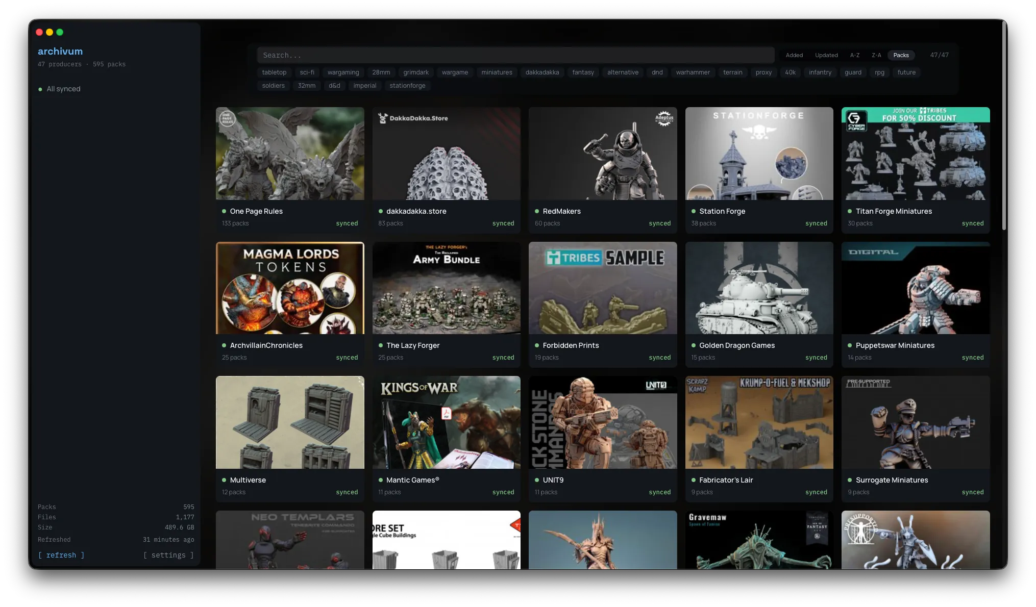 Archivum sorted library results with active filter chips